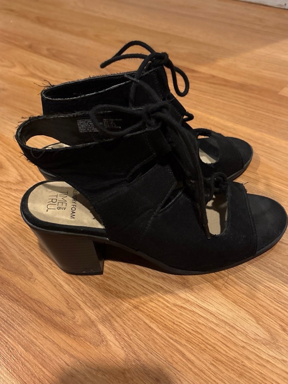 Time and Tru Black Lace-Up Block Heel Sandals